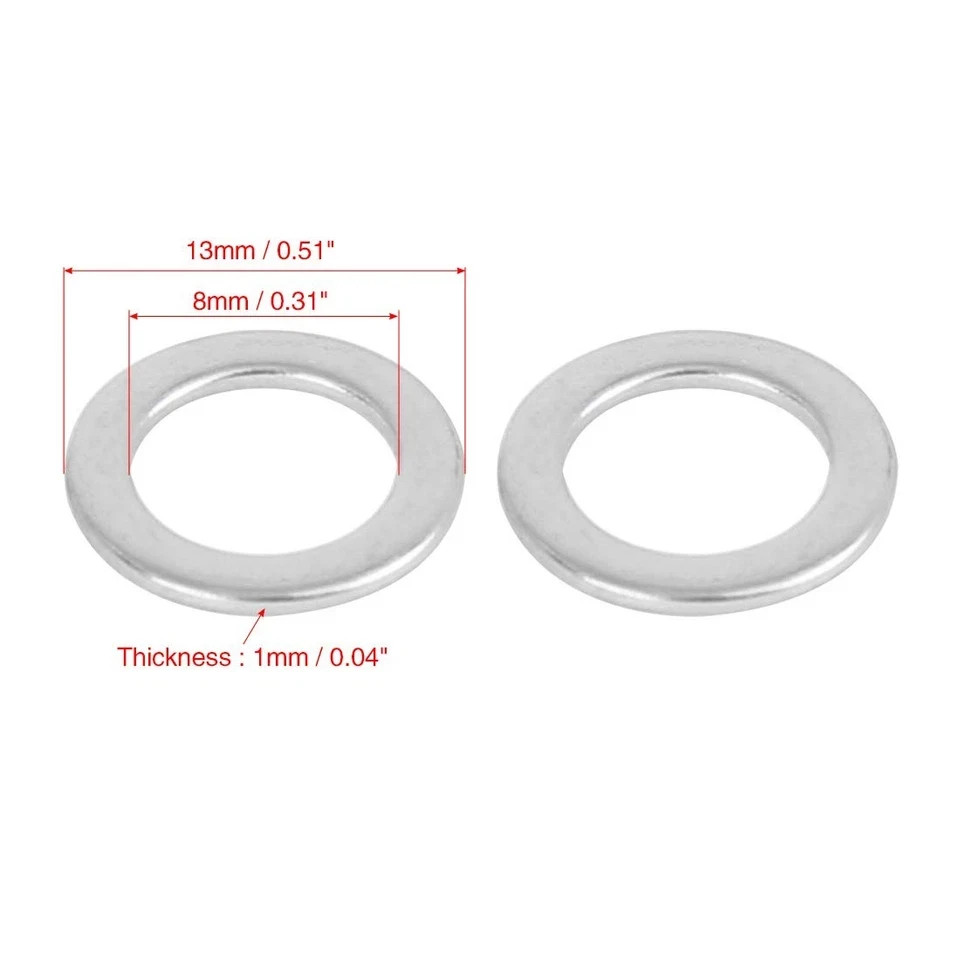 55pcs M8 x 13mm x 1mm Flat Washer Stainless Steel Car Fastener Sealing Gaskets