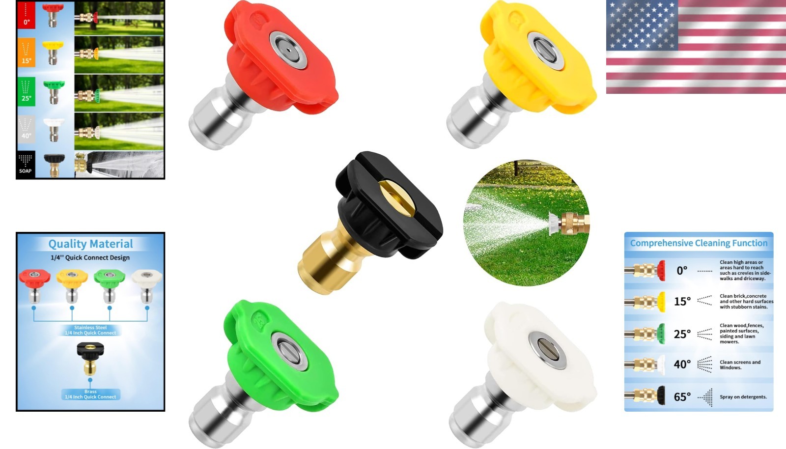 Durable Stainless Steel Pressure Washer Nozzle Tips 5 Pack with Multiple Degrees