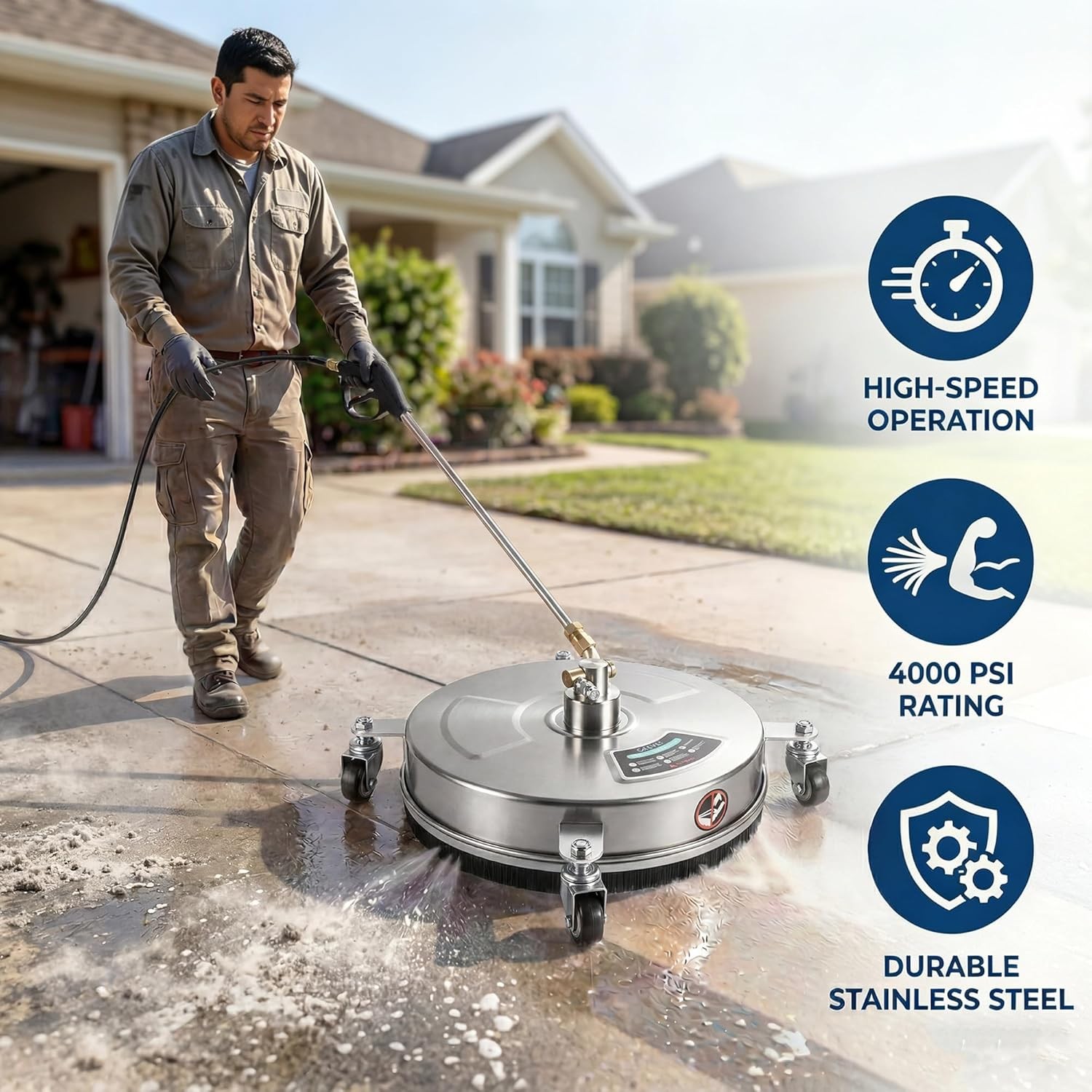 18″ 4000PSI Pressure Washer Surface Cleaner w/ 2 Wands & 4 Wheels Quick Connect