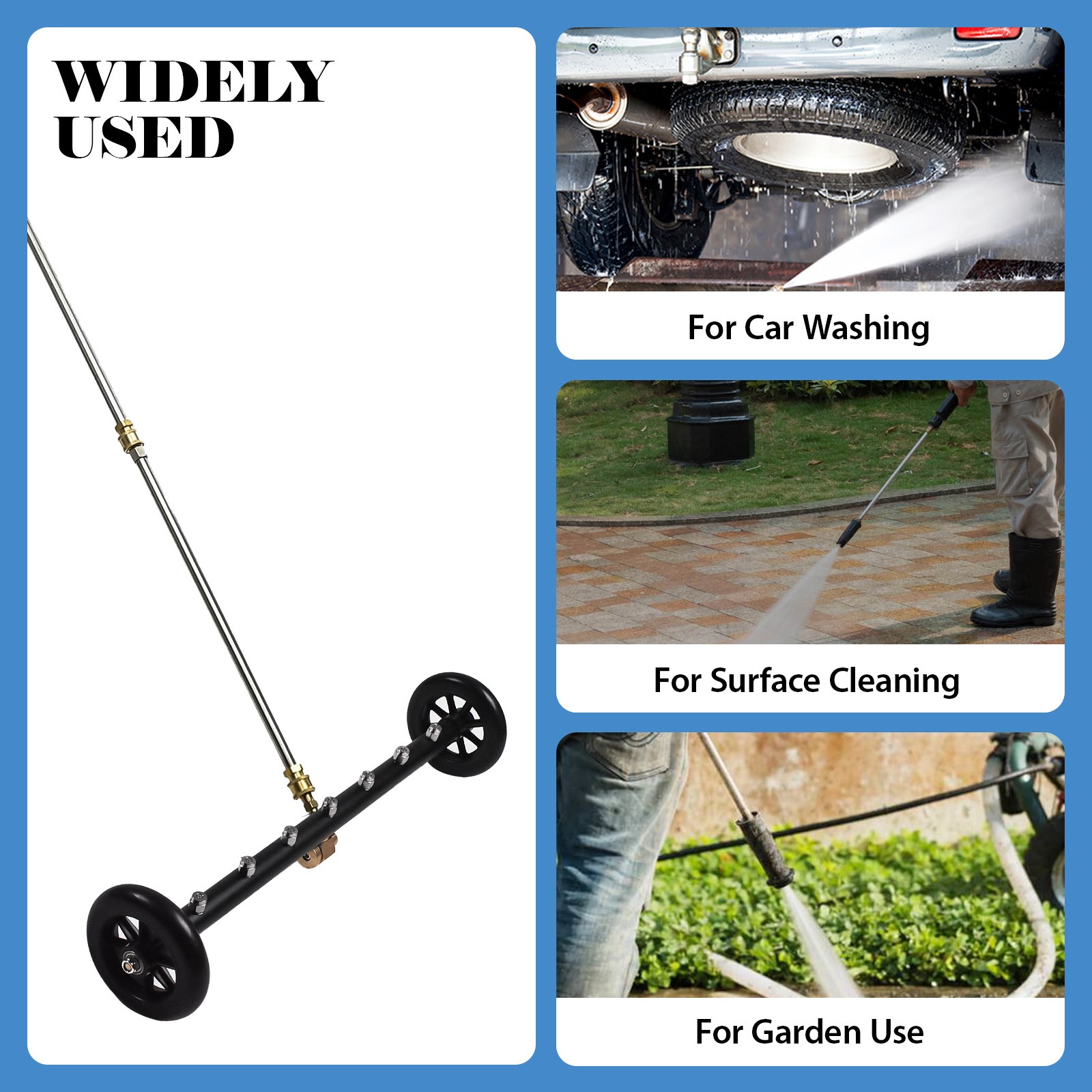 Undercarriage Pressure Car Washer Attachment 2-in-1 Cleaner Water Broom 7 Nozzle