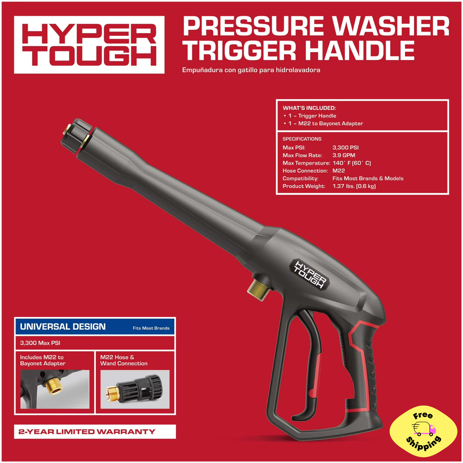 Hyper Tough Universal Pressure Washer Trigger Handle Replacement for Gas and Ele
