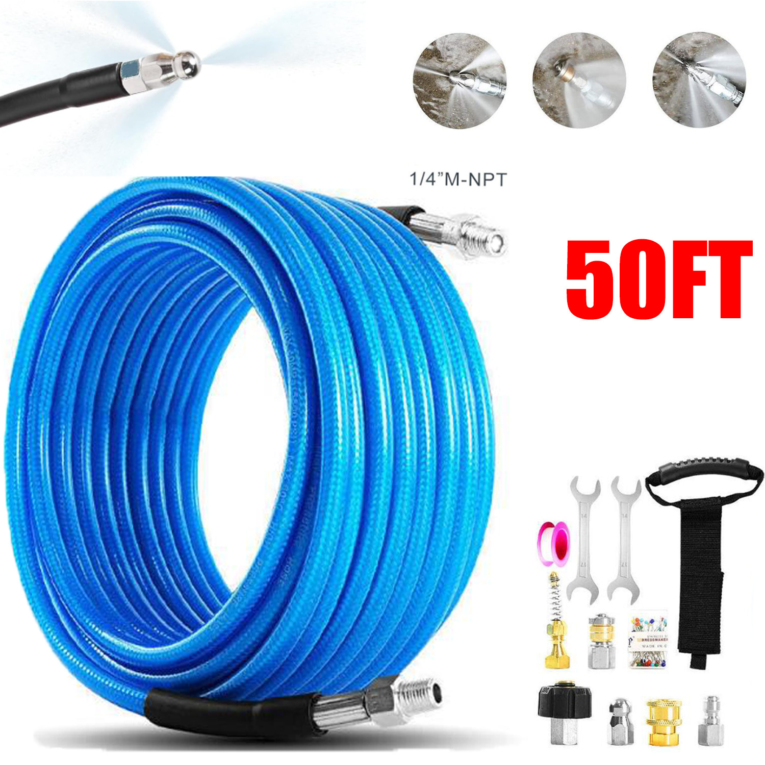 50FT Sewer Jetter Kit for Pressure Washer 5800 PSI Water Jet Drain Cleaner Hose