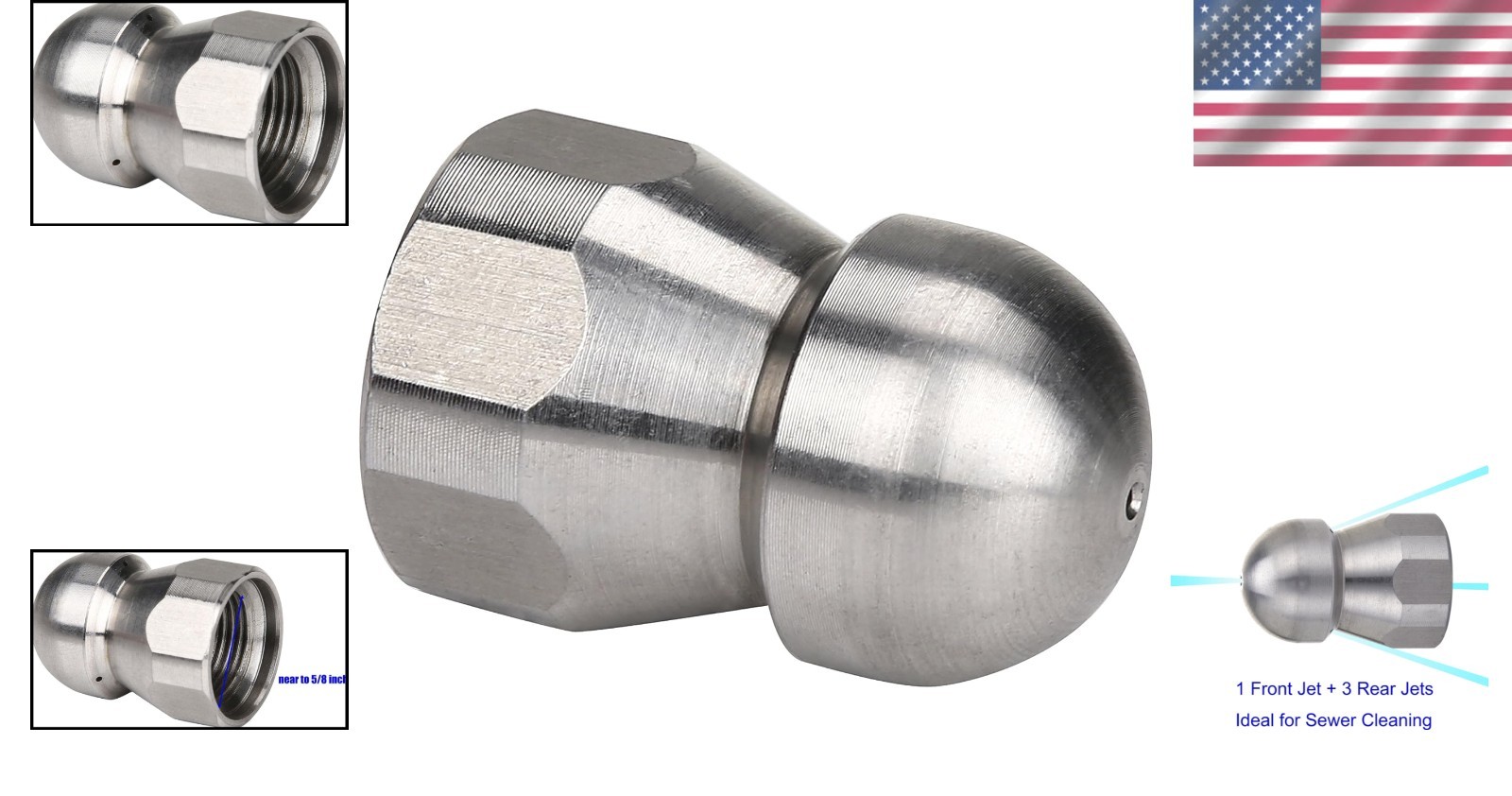 3/8” Button Nose Jet Nozzle – Efficient Stainless Steel Design for 4000 PSI