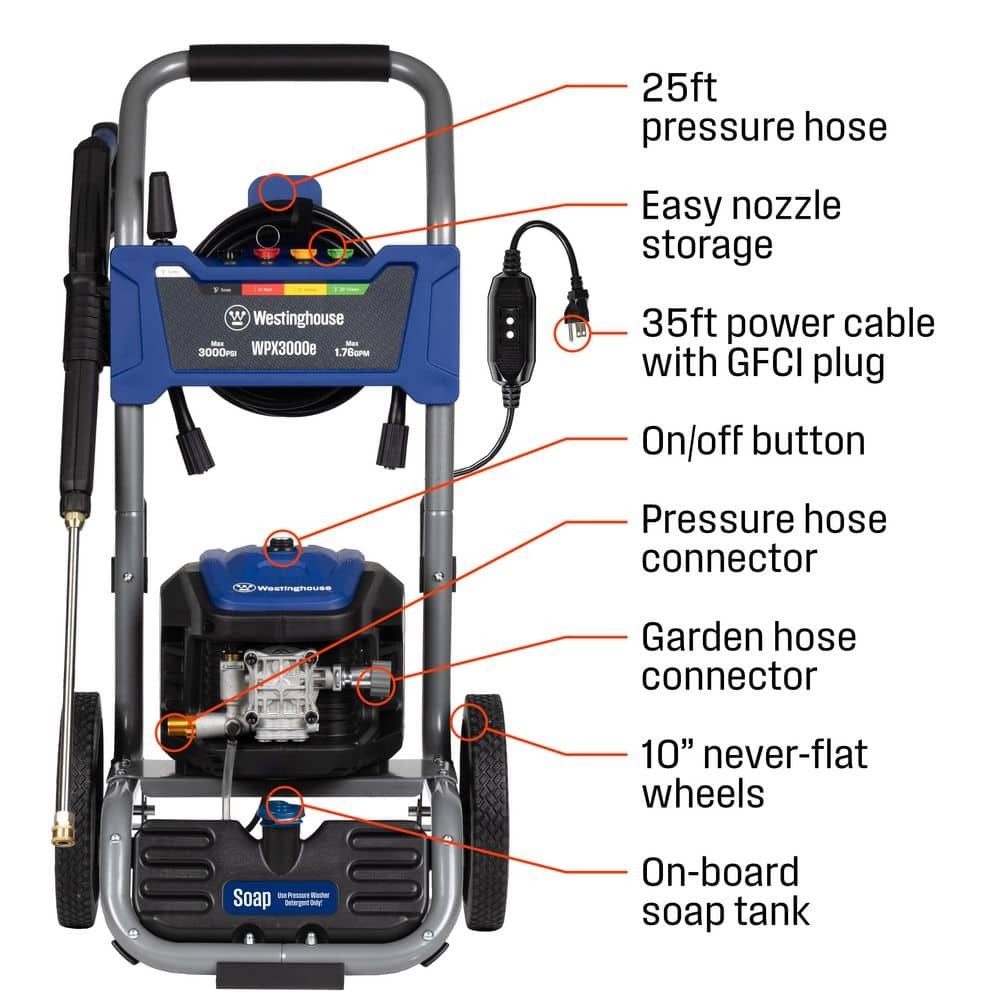 Westinghouse 3000 PSI 1.76 GPM 13 Amp Cold Water Electric Pressure Washer