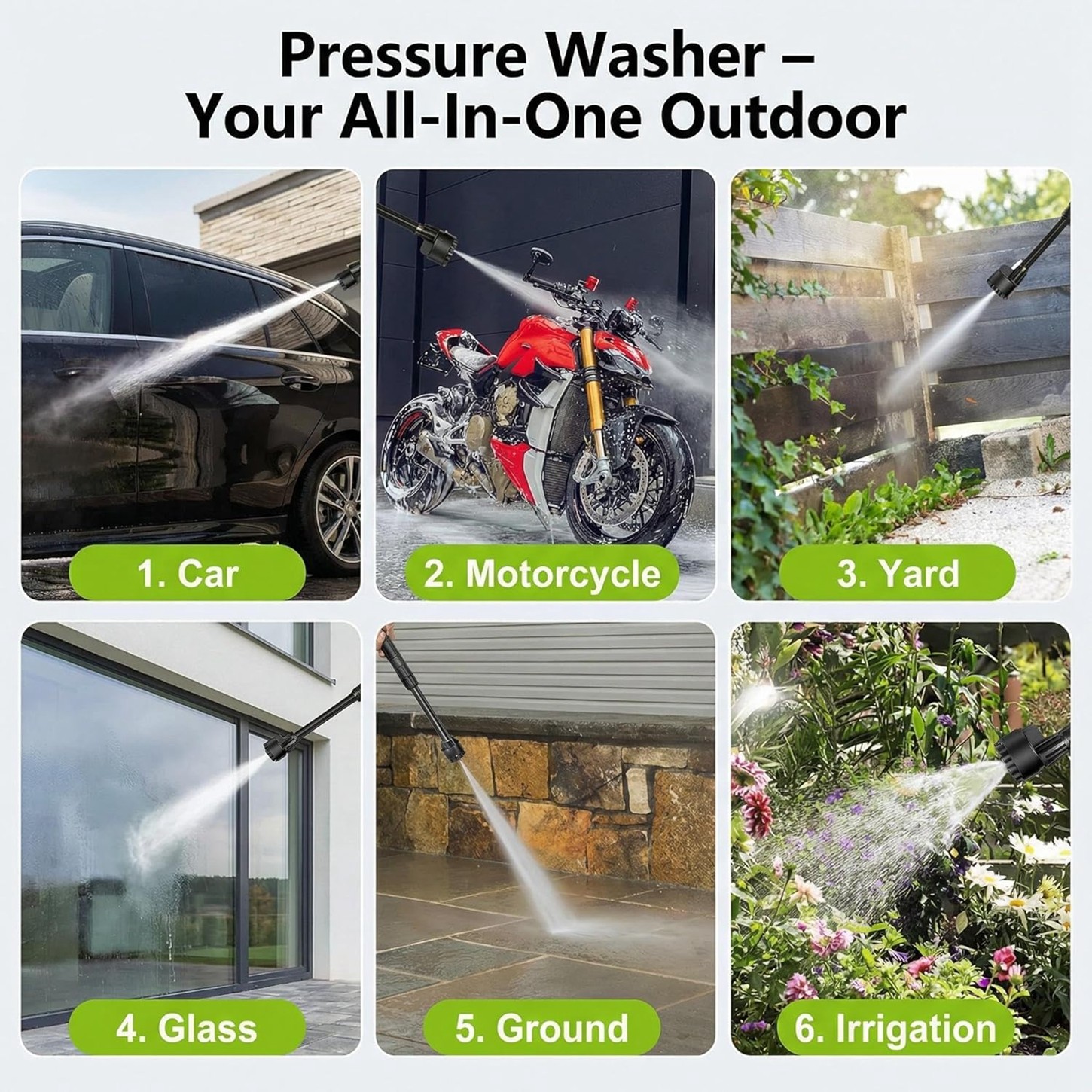 20V 500PSI 2.5GPM Cordless Cold Water Power Cleaner w/ 6-in-1 Nozzle & 26FT Hose