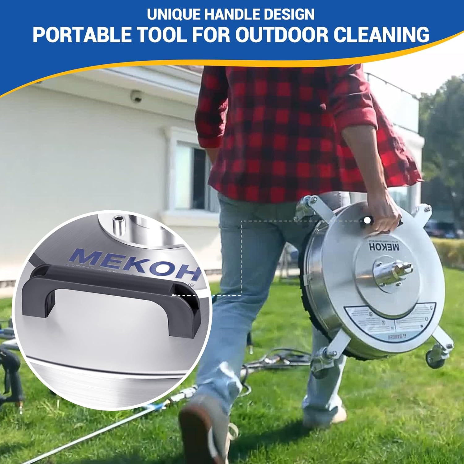 MEKOH 18″ Pressure Washer Surface Cleaner 4500 PSI，4 Wheels Stainless Steel Powe