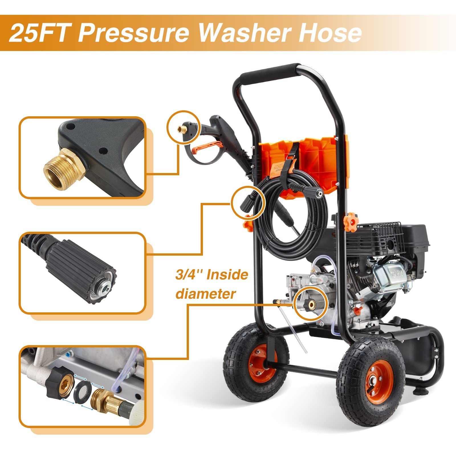 Efurden Gas Pressure Washer 3500 PSI 2.3 GPM 209cc with 25 Ft Hose&Soap Tank Set
