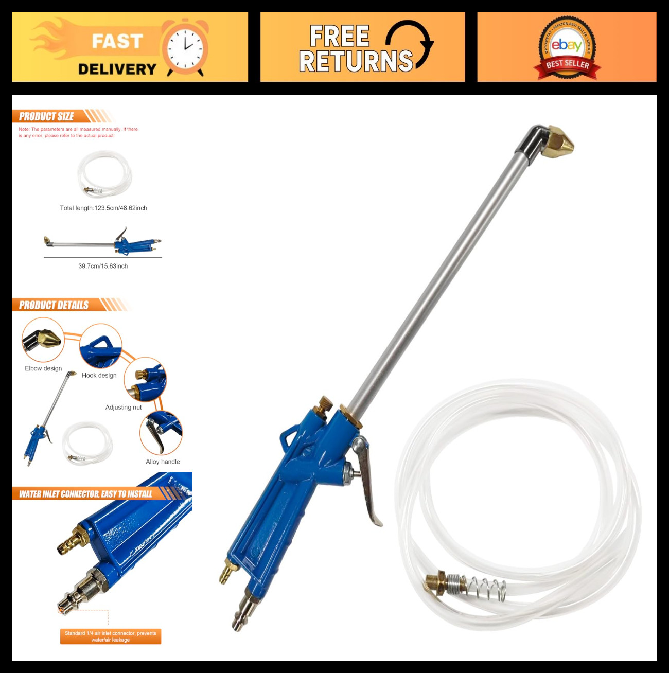 High-Pressure Car Engine Cleaning Spray Gun with 4Ft Hose, Pneumatic Dust Blower