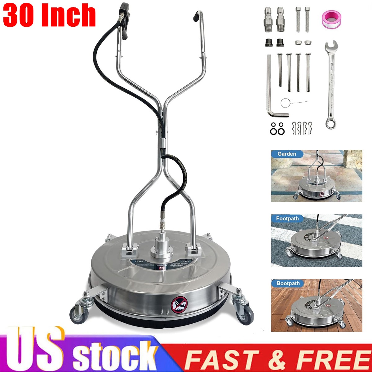 30″ Pressure Washer Surface Cleaner Dual Handle Pressure Washer w/ Wheel 5200PSI