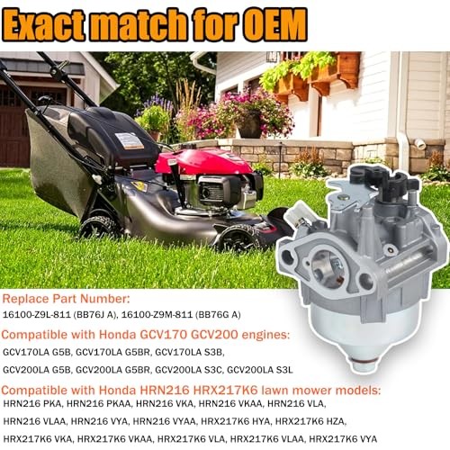 Carburetor for Honda GCV170 GCV200 HRN216 HRX217K6 16100-Z9L-811 16100-Z9M-811