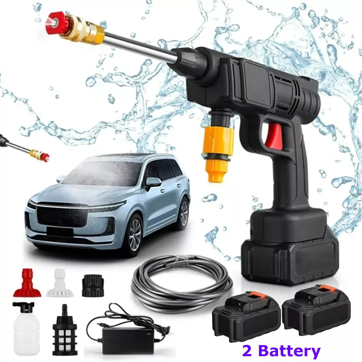 Cordless Electric High Pressure Water Spray Gun Car Washer Cleaner kit 2 battery