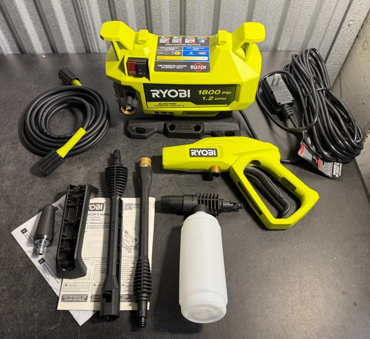 RYOBI 1800 PSI 1.2 GPM Electric Pressure Washer Portable Outdoor Cleaner