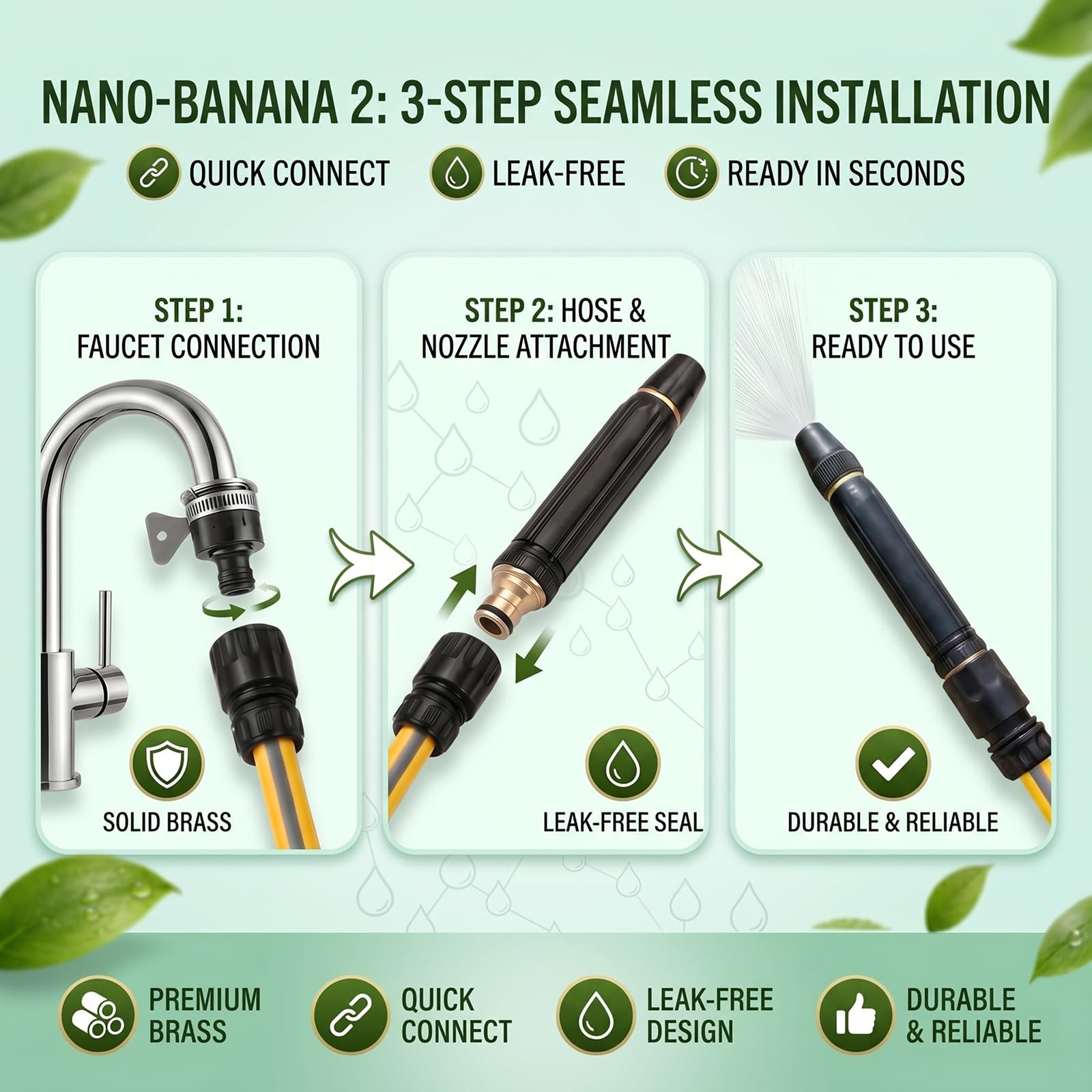 High Pressure Power Washer Nozzle with 3 Spray Modes and Hose Connector Set