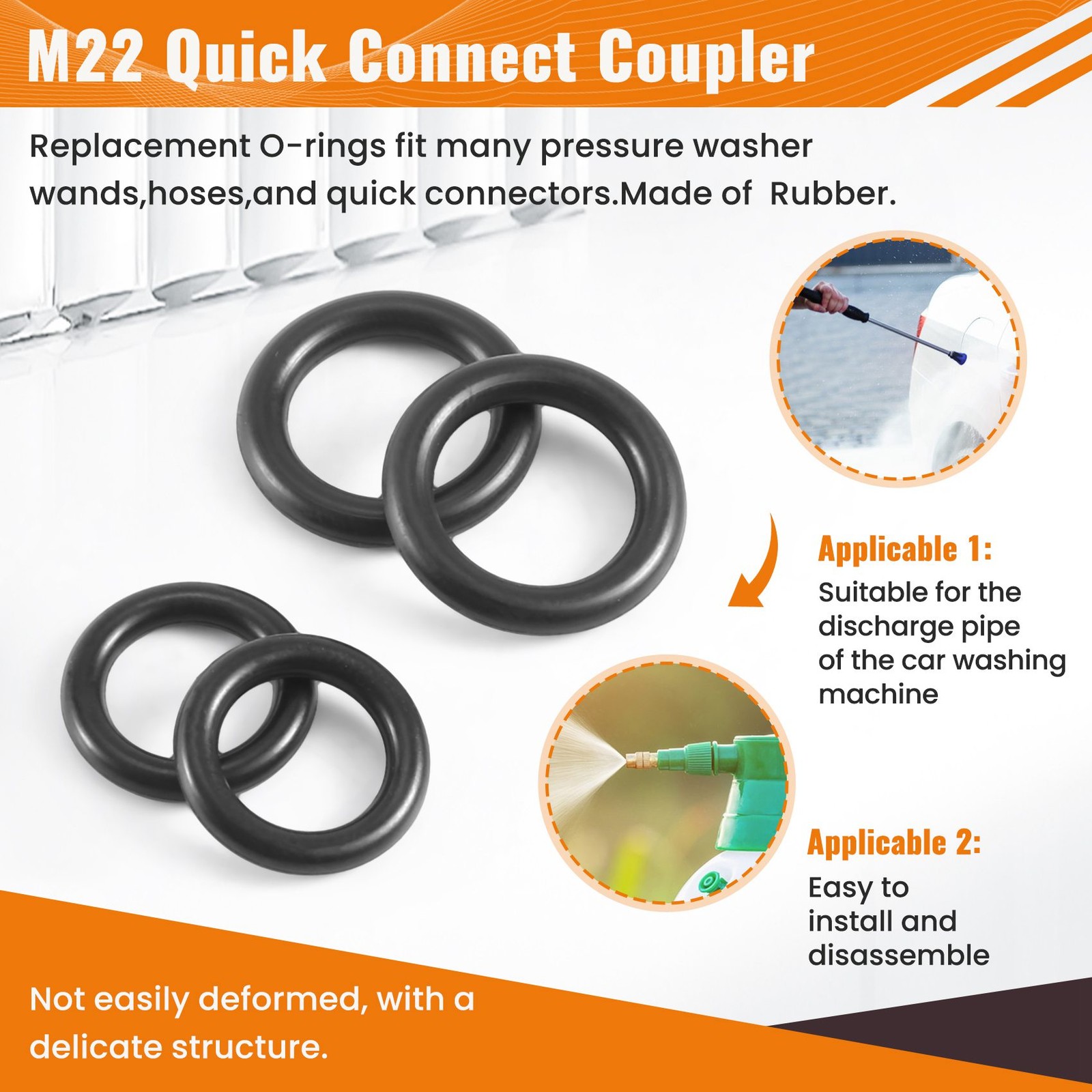 Pressure Washer Rubber O-Rings For 1/4 Inch,3/8 Inch,M22 Connect Coupler8001