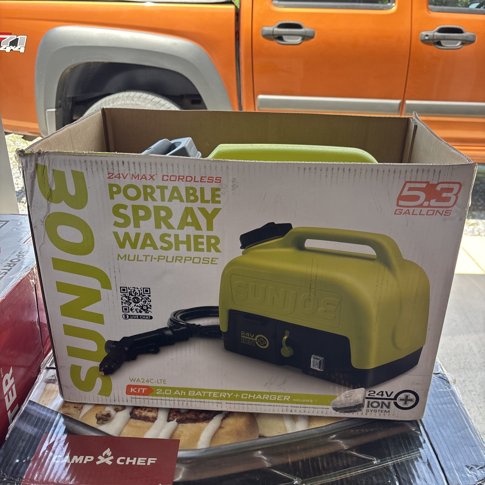 SUN JOE 24V CORDLESS PORTABLE SINK/SHOWER WASHER KIT no BATTERY