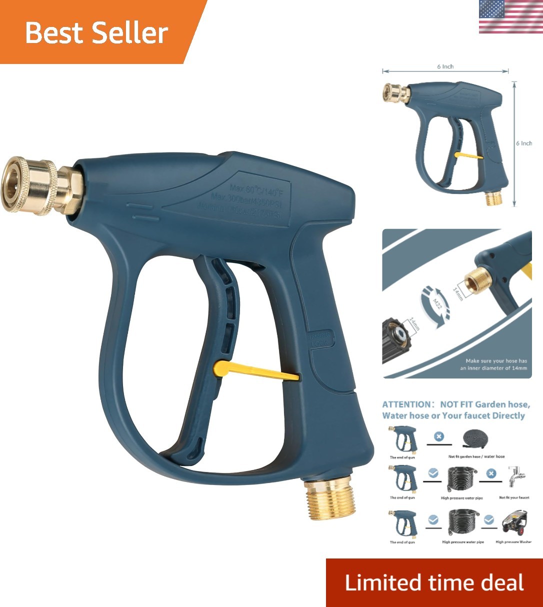 Durable High Pressure Spray Gun 3000 PSI with Locking Handle & Quick Connector