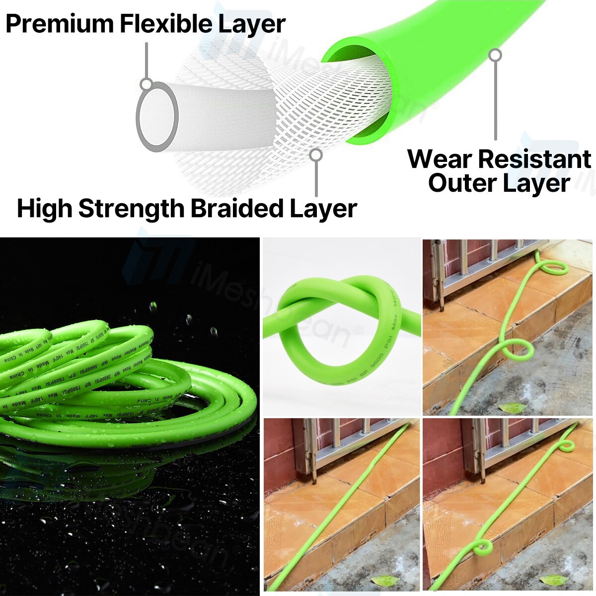 Super Flexible High Pressure Washer Hose 3600 PSI Power Extension M22-14&15mm QC
