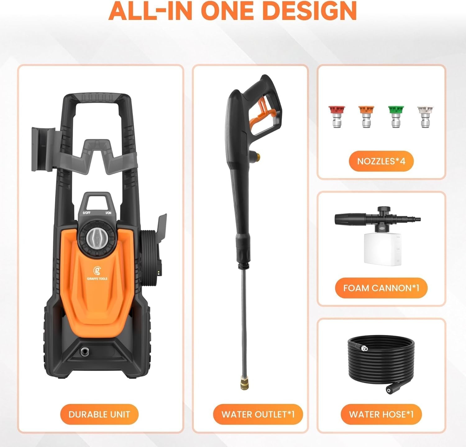 Giraffe Tools Electric Pressure Washer, Portable Power Washer with Wheels New