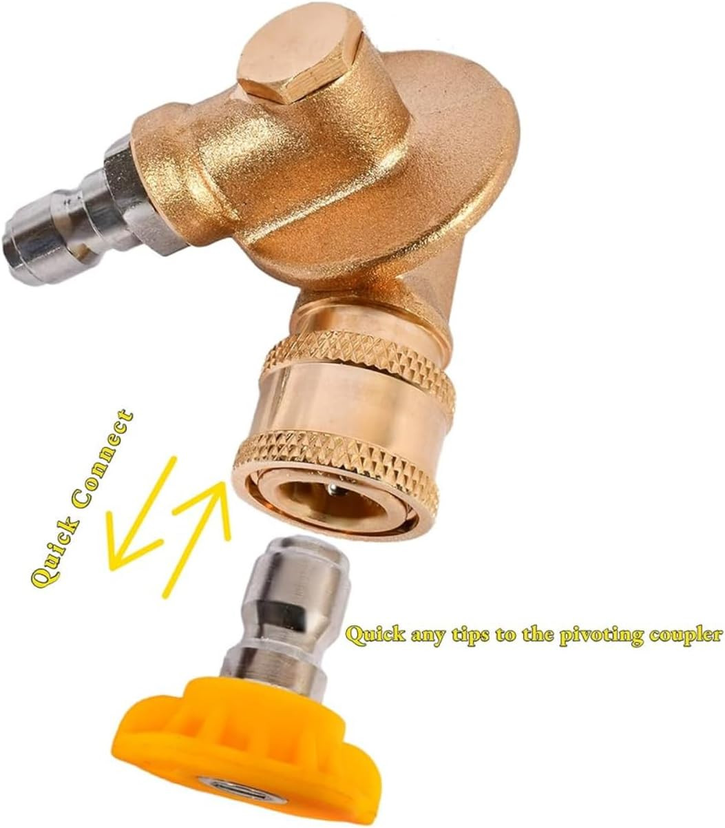 Pressure Washer Pivoting Coupler, 1/4” Quick Connect Gutter Cleaner Attachment,