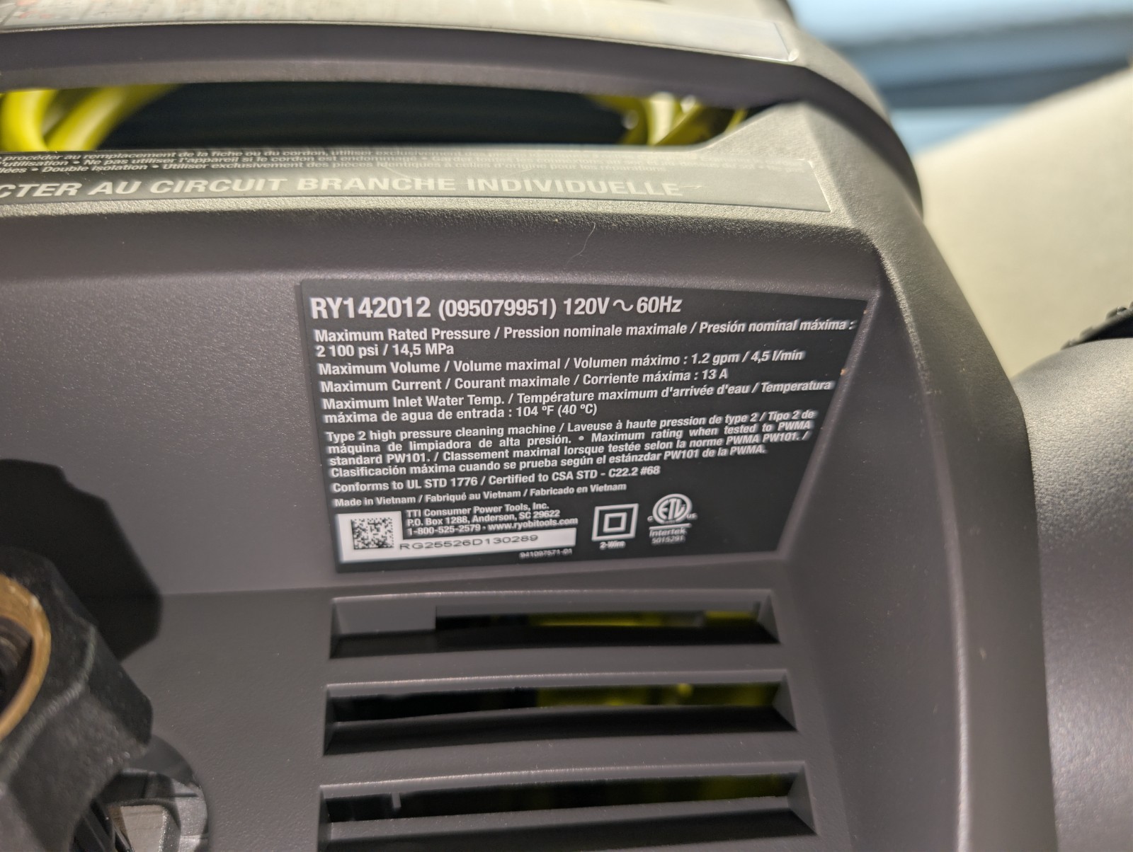 2025 Ryobi RY142012 2100 PSI Corded Electric Pressure Washer with Foamer