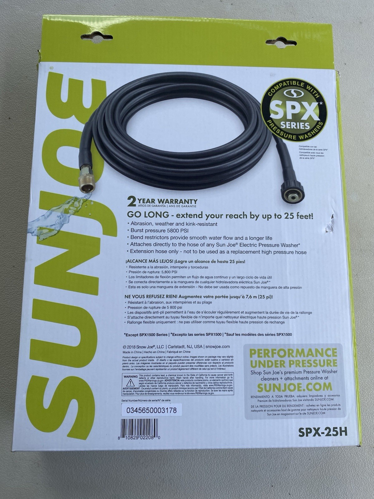 Sun Joe 25′ Pressure Washer Hose Extension 25 Ft Medium Duty SPX-25H OEM Genuine