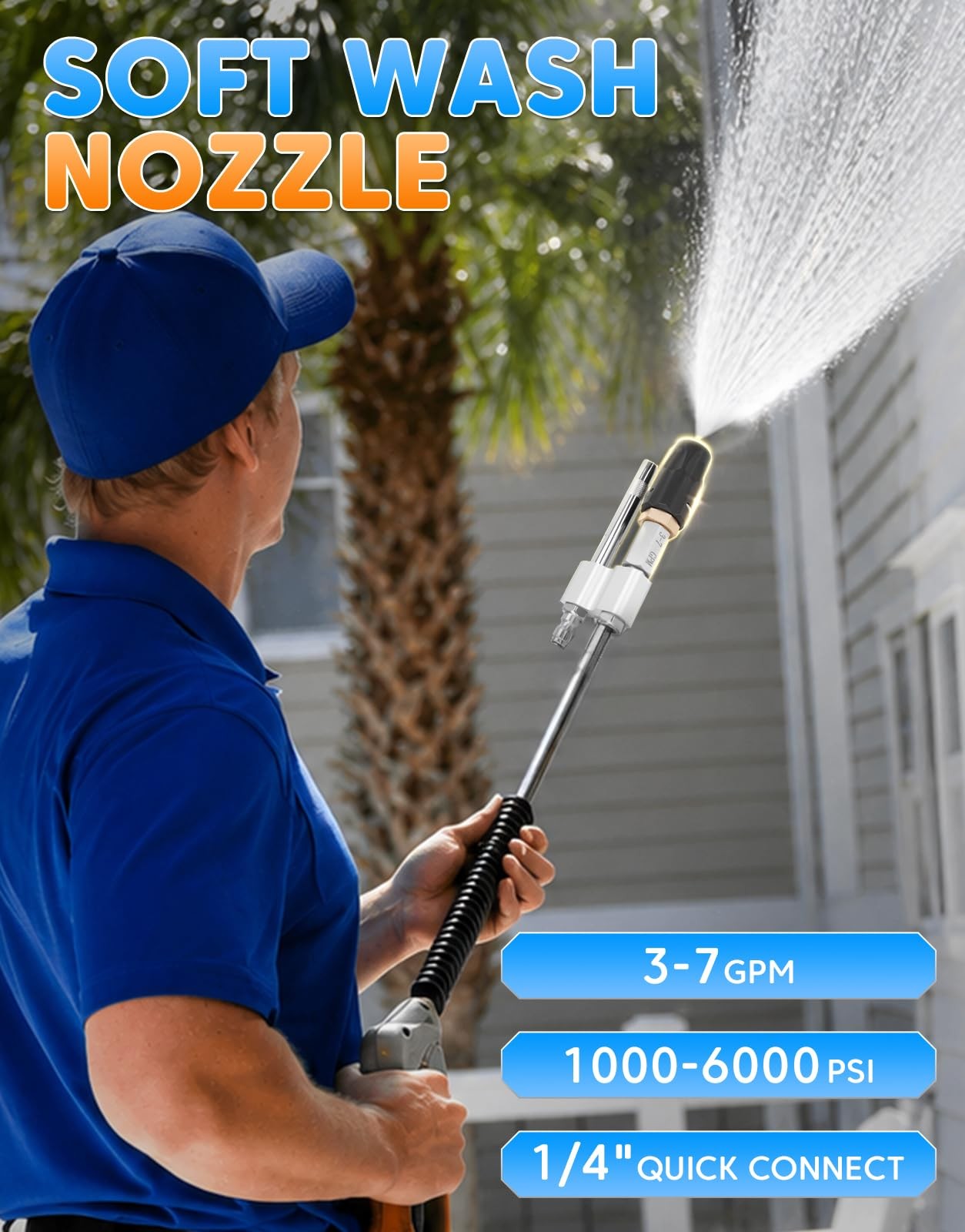 Adjustable Soft Wash Nozzle 2 in 1 M5 Tip Twist for 3-7 GPM Pressure Washer 1/4″