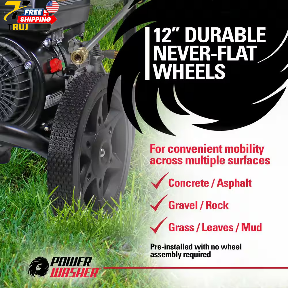 3400 PSI 2.5 GPM Cold Water Gas Pressure Washer with 195Cc Engine and Soap Tank