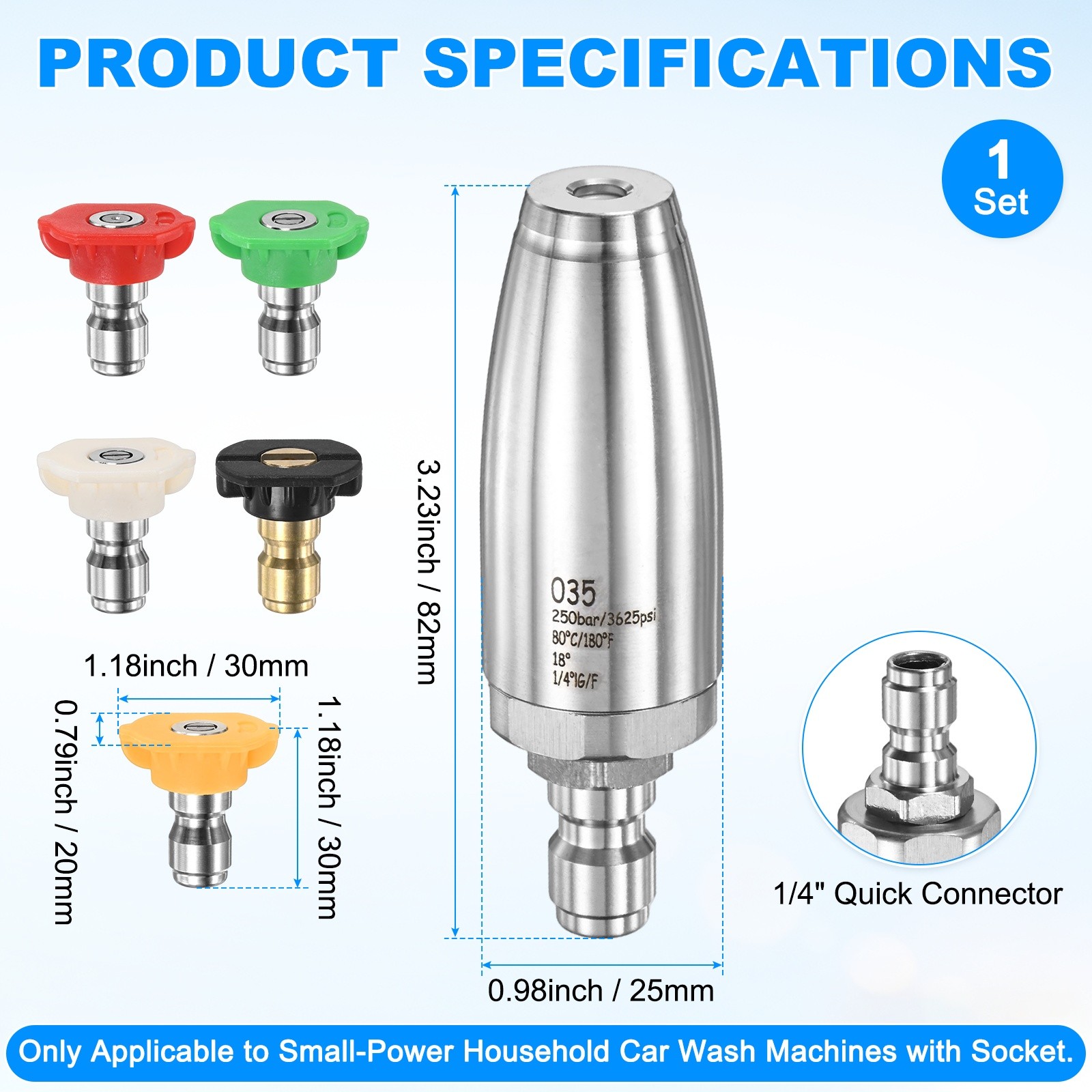 6-Pack Pressure Washer Turbo Nozzle Tips Set, 360° Rotating, 3.5 GPM [Silver]