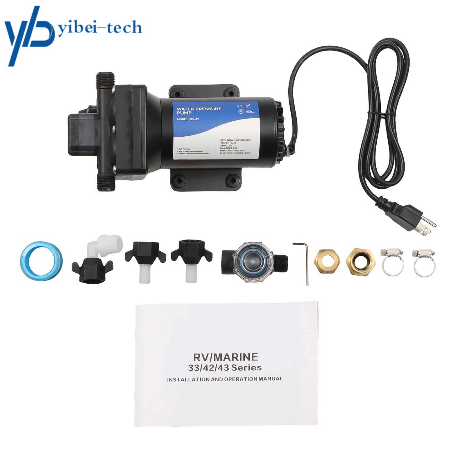 For House 75PSI 5.5GPM Water Pressure Booster Diaphragm Pump 4-chamber 110V AC