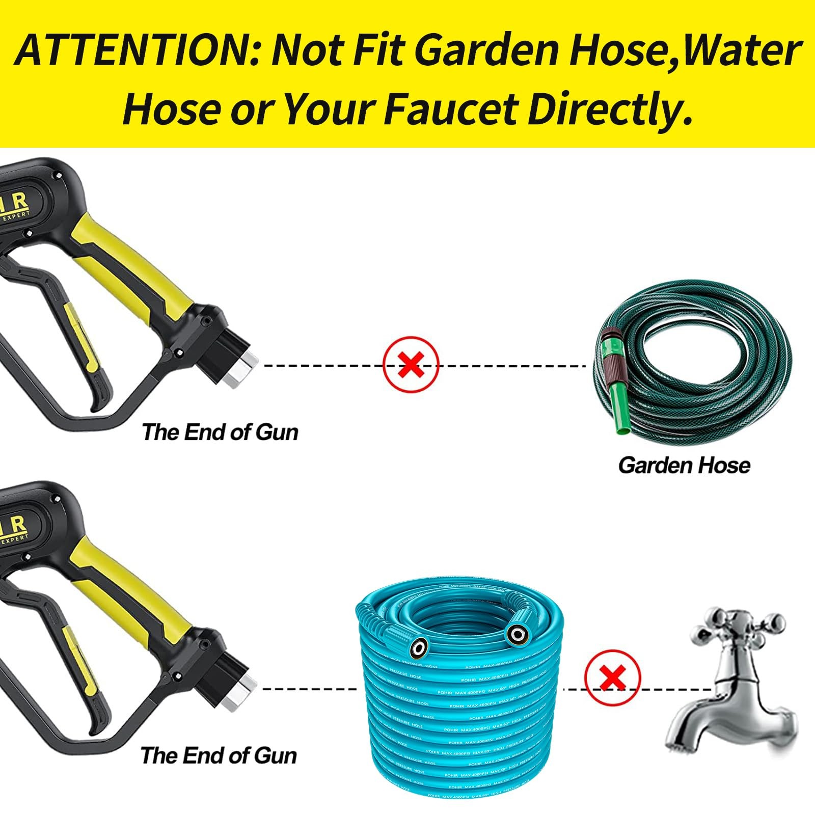 3600PSI Pressure Washer and Hose 50ft, Power Washer Hose 15 in Extension Wand…