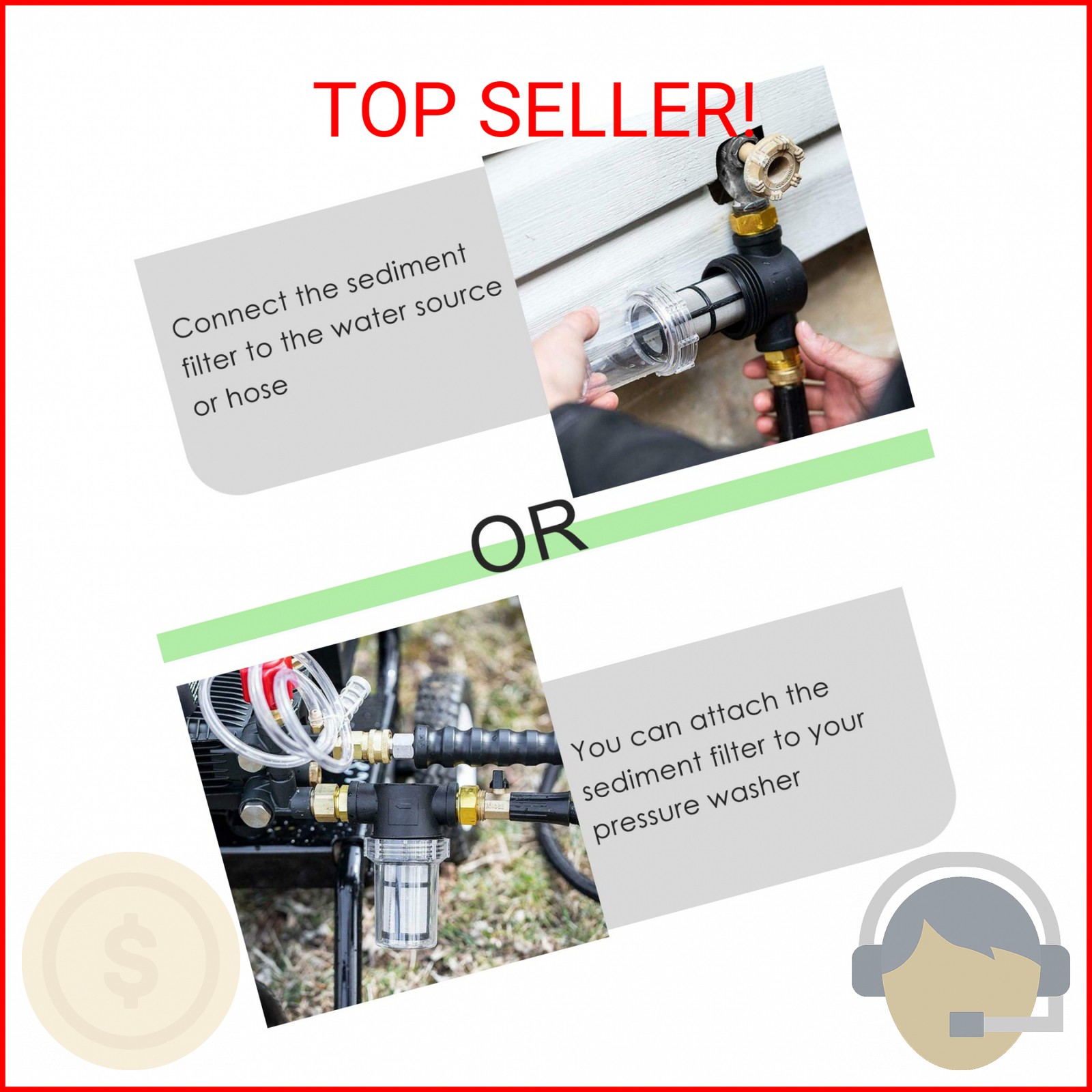 STYDDI in-line Garden Hose Water Filter for Well Water, Line Hose Water Sediment