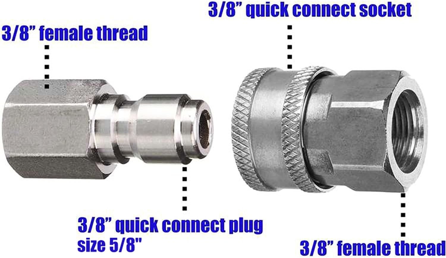 5000 PSI Quick Connect Adapter Set – 3/8 Inch Female Fitting in Stainless Steel