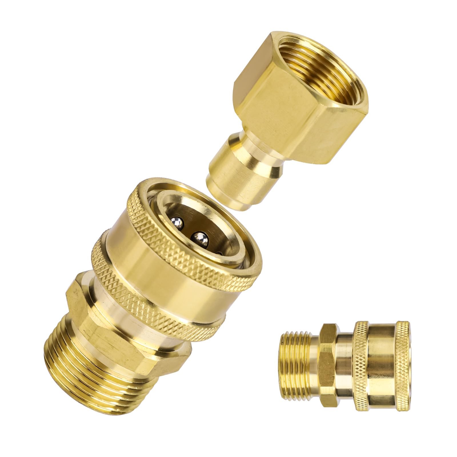 Pressure Washer Adapter Set M22 14mm To 1/4 Inch Coupler Brass 5000 PSI 2 PCS