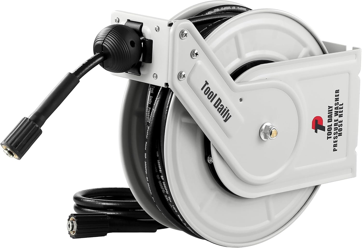 Tool Daily Retractable Pressure Washer Hose Reel 60 FT X 1/4”, Heavy Duty Power
