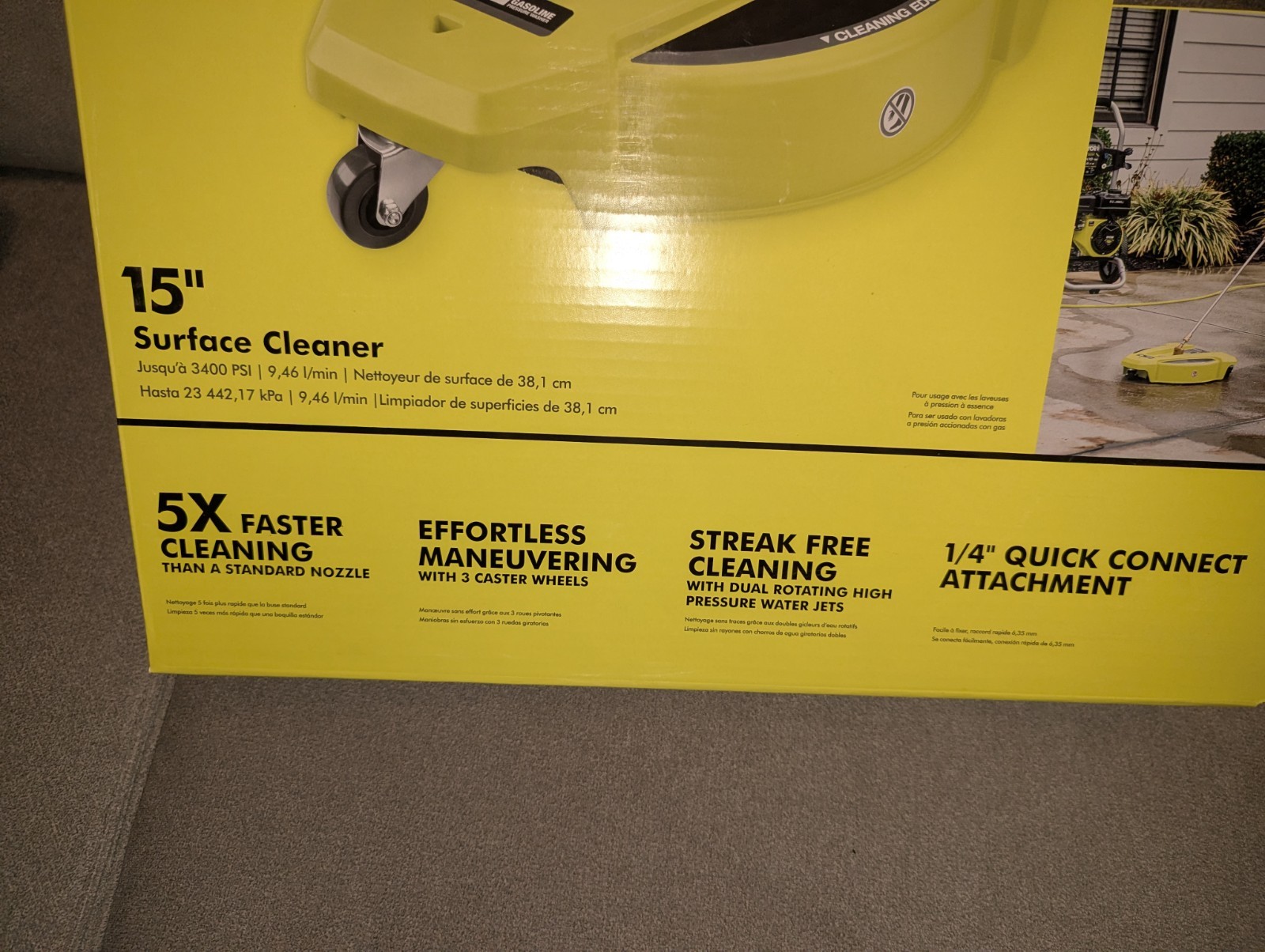 RYOBI 15″ 3400 PSI Gas Pressure Washer Surface Cleaner w/Caster Wheels RY31SC15