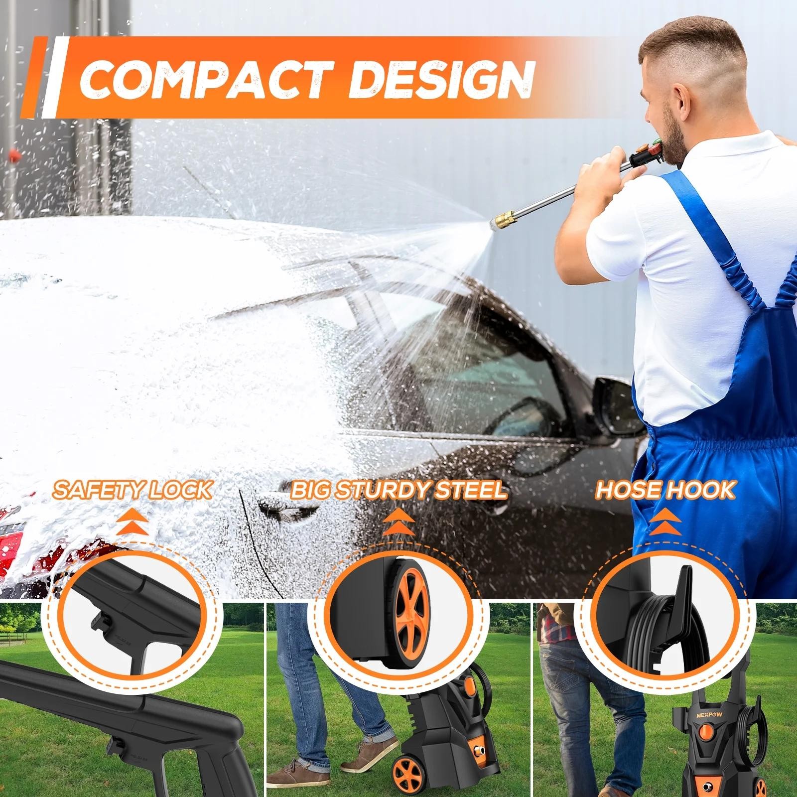 Electric Pressure Washer 4000 Max PSI 2.6 GPM Foam Cannon 4 Quick Nozzles 30FT H