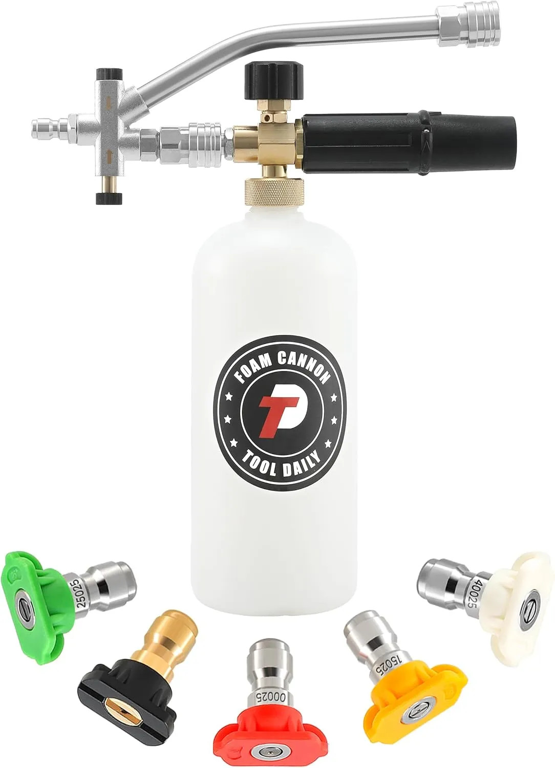 Foam Cannon 1 Liter Bottle With 1/4 Inch Quick Connector And 5 Pressure Nozzles
