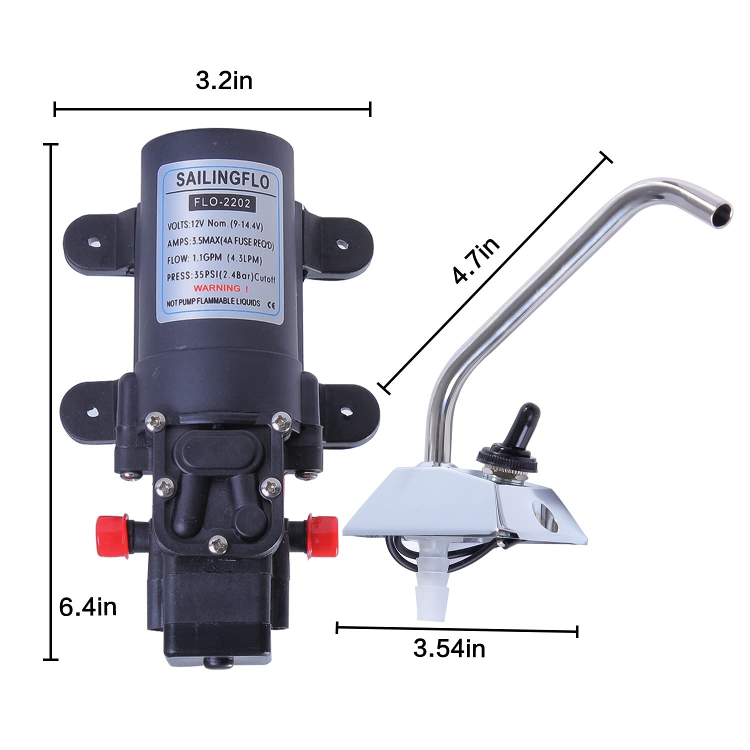 12V Water Pressure Diaphragm Pump Car Electric Water Pump 4.3 L/min 1.1 GPM 35 P