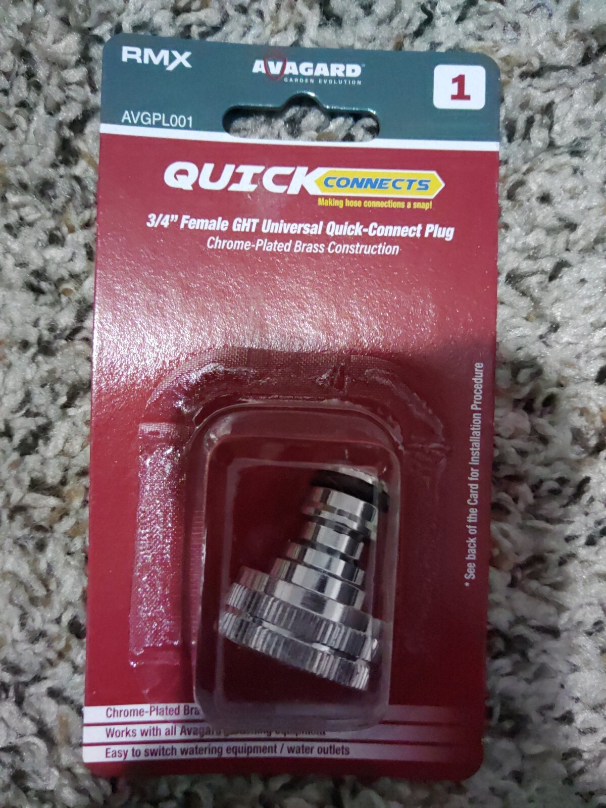 Avagard Quick Connect Plug, 3/4in. GHT Female, 500 PSI, Model# AVGPL001