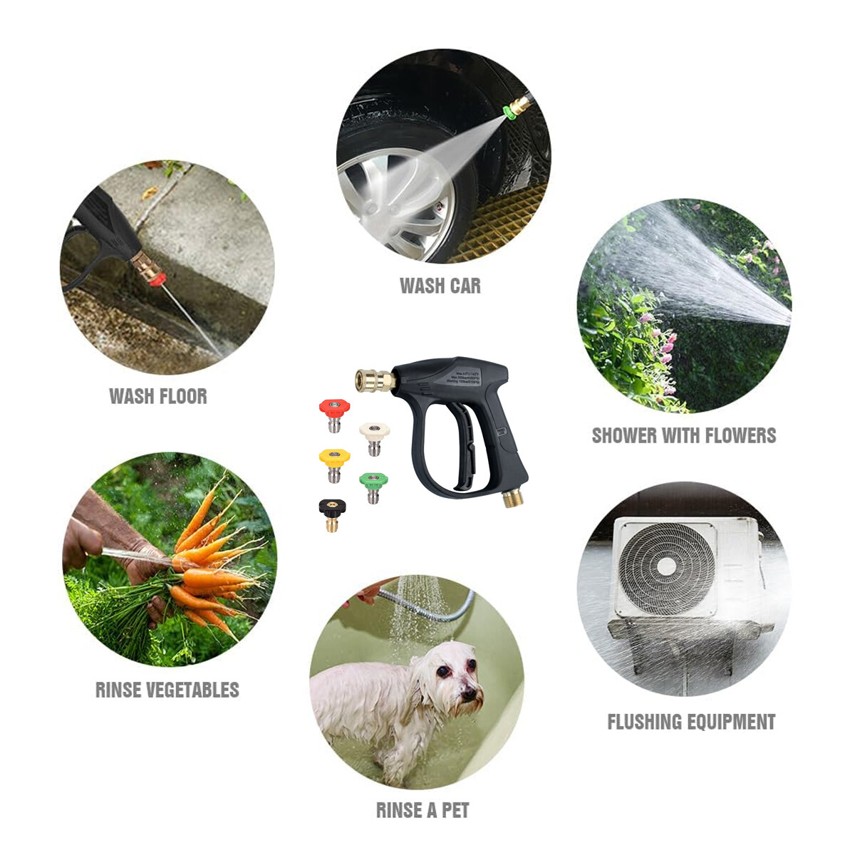 1/4″ High Pressure Washer Gun 4000 PSI Car Wash Foam Spray Short Wand w/5 Nozzle