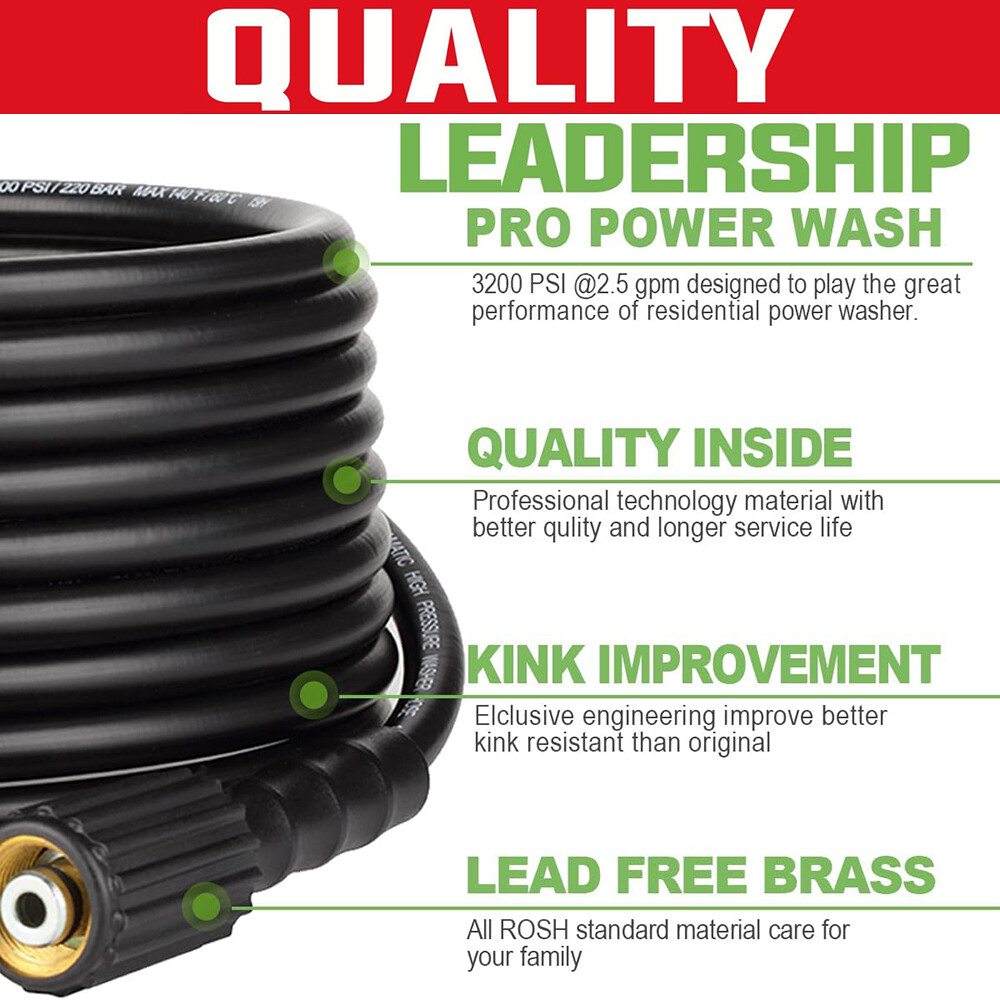 YAMATIC 1/4″ Pressure Washer Hose Kink-free Power Washer Hose M22-14mm 3200 PSI