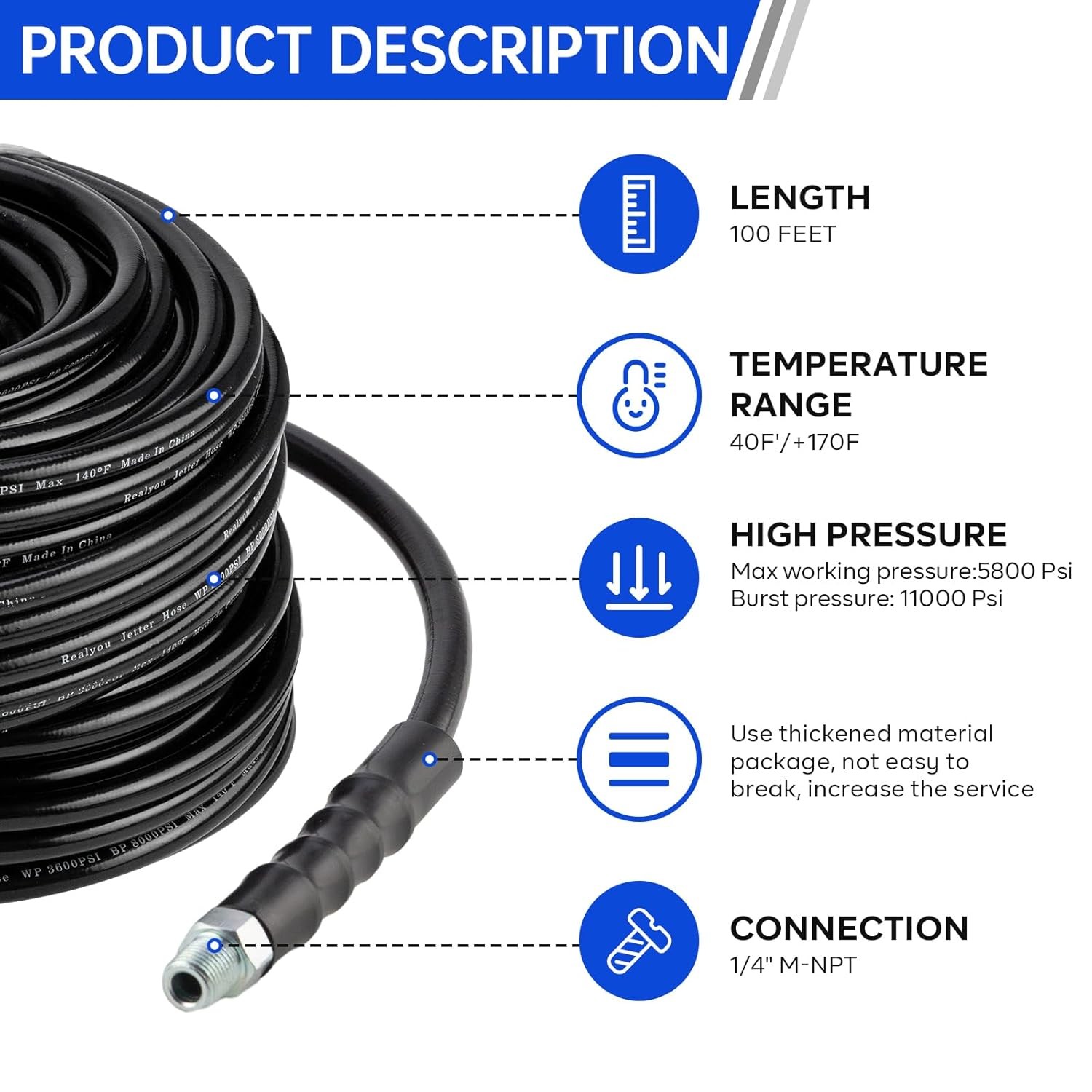 100ft 58mm Pressure Washer Sewer Jetter Kit Drain Cleaning Sewer Equipment Tools