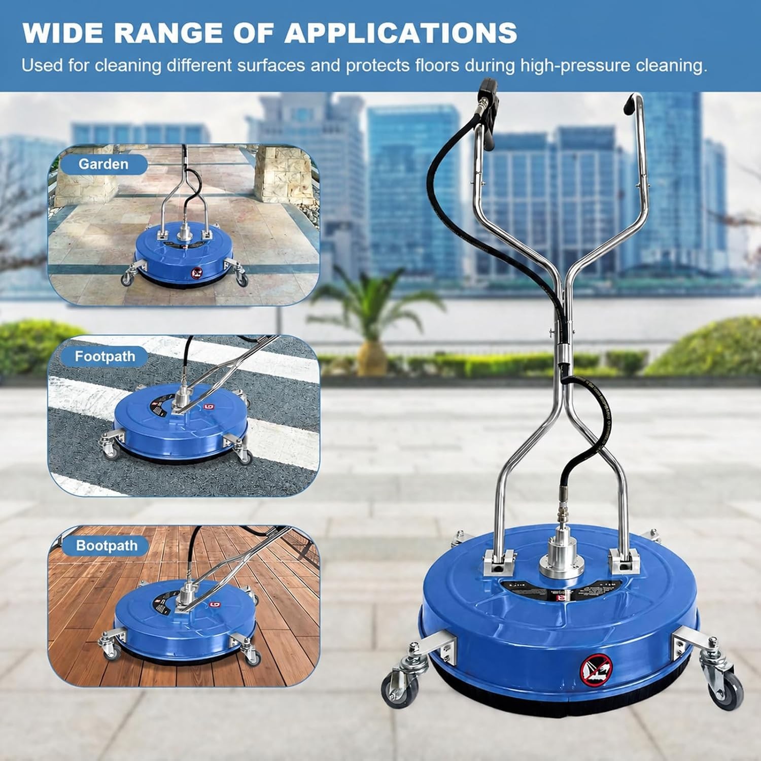 30″ Pressure Washer Surface Cleaner with Dual Handles and 4 Wheels Quick Connect