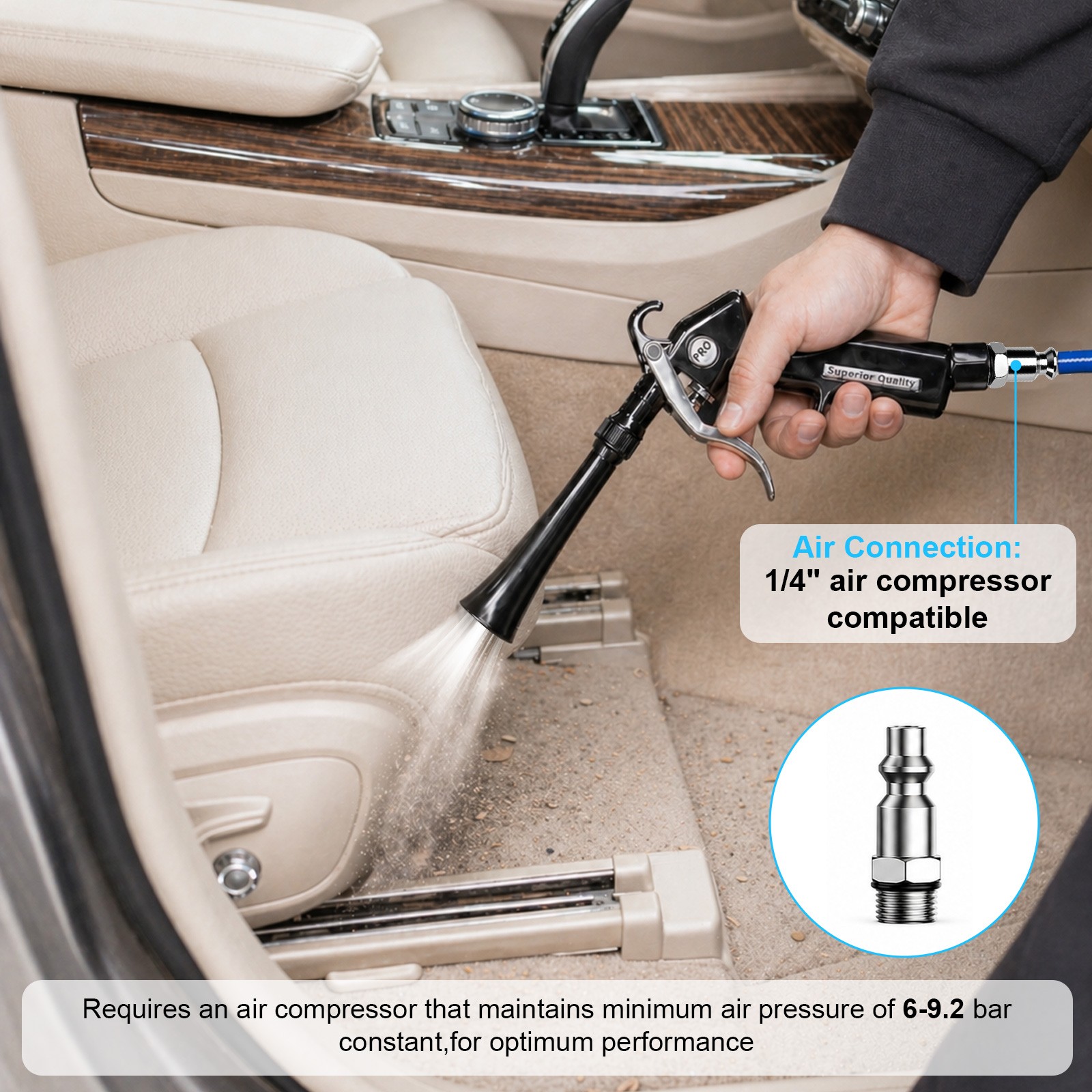 Air Blow Gun Auto Detailing High-Pressure Car Interior Cleaning Tool w/ Adapter