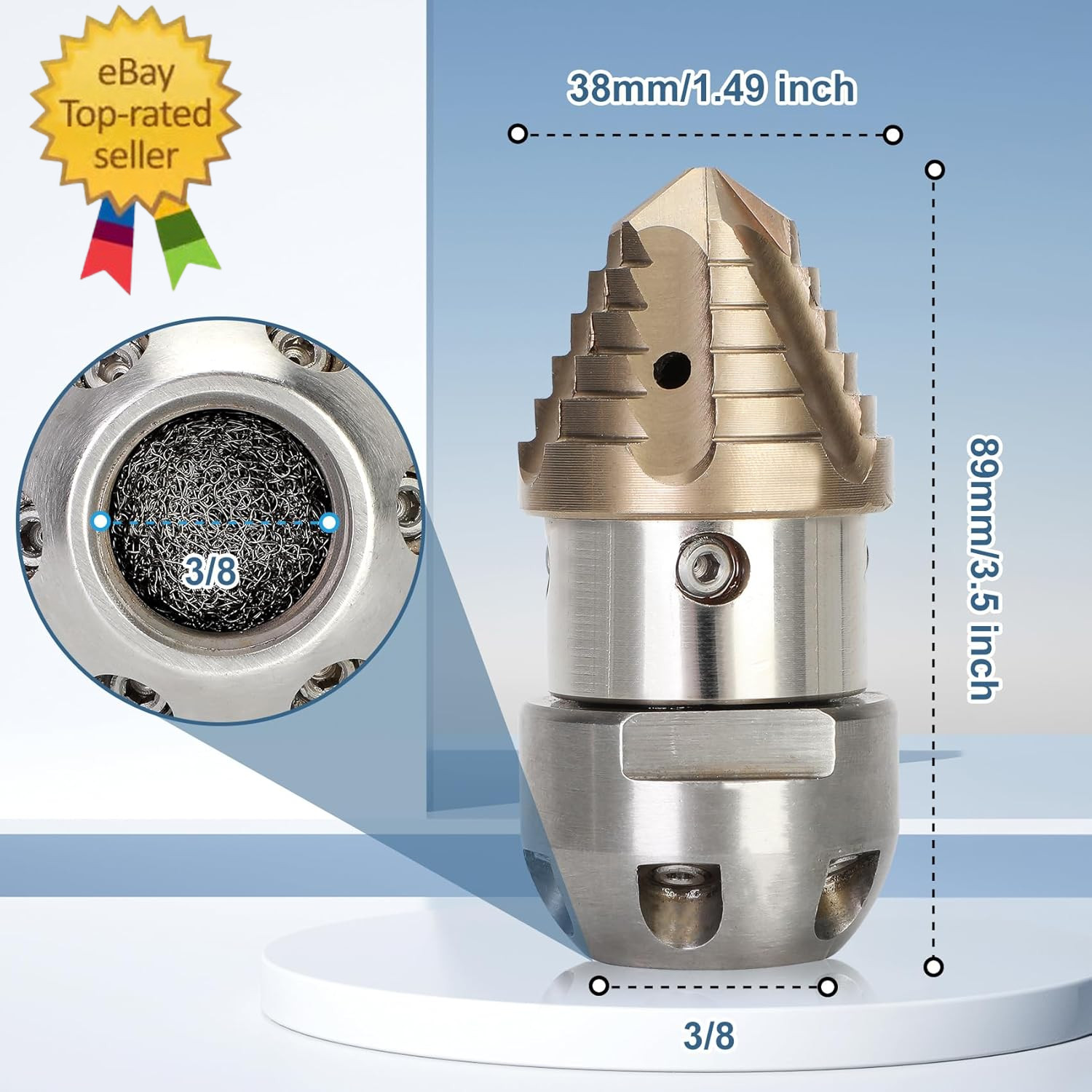 3/8 Sewer Jetter Nozzle for 40 L/Min Pressure Washer, 360 Degree 3/8 NPT Sewer J