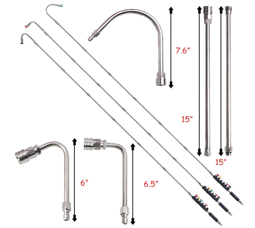 Kit Lanzas para Hidrolimpiadora 10 Piezas 4000 PSI con 6 Boquillas y Curva