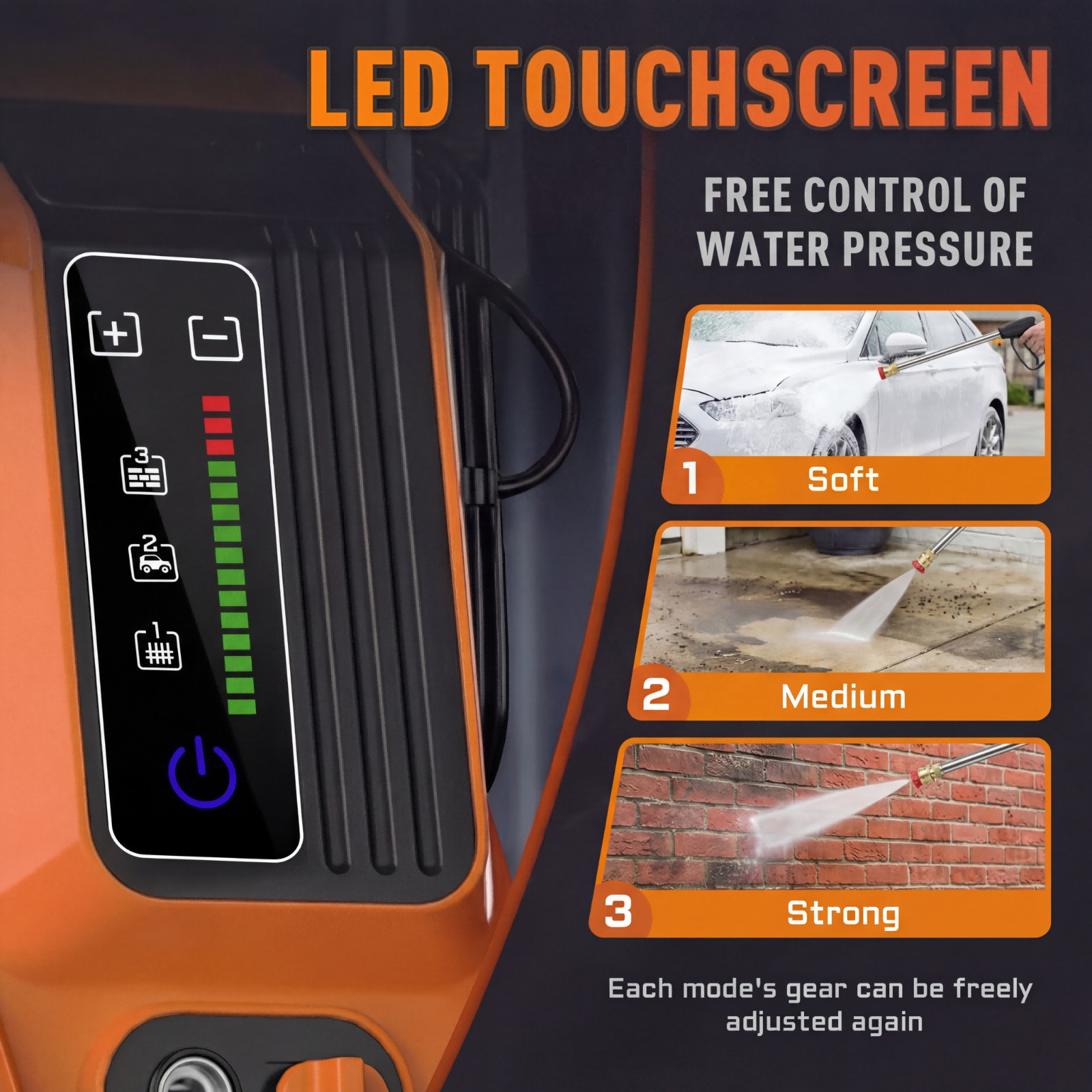 Pressure Washer 4500PSI 4.0GPM with Adj-15-Level Touch Screen For Car, Home boat