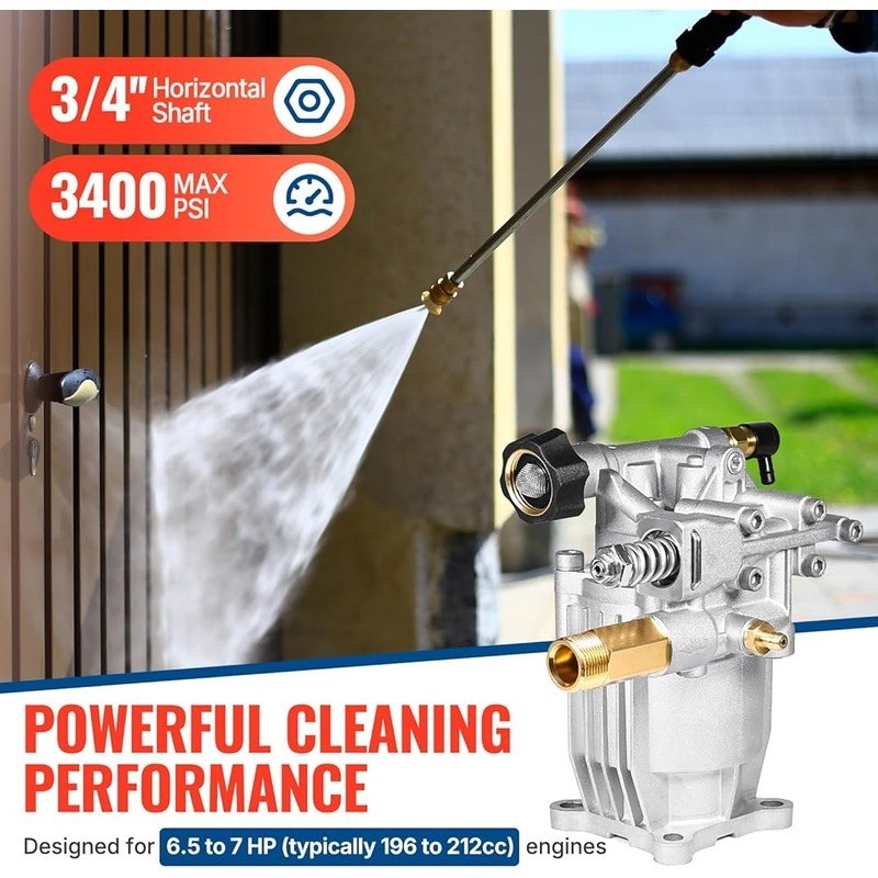Horizontal 3/4 Inch Shaft Pressure Washer Replacement Pump Easy Start 2.5 GPM US