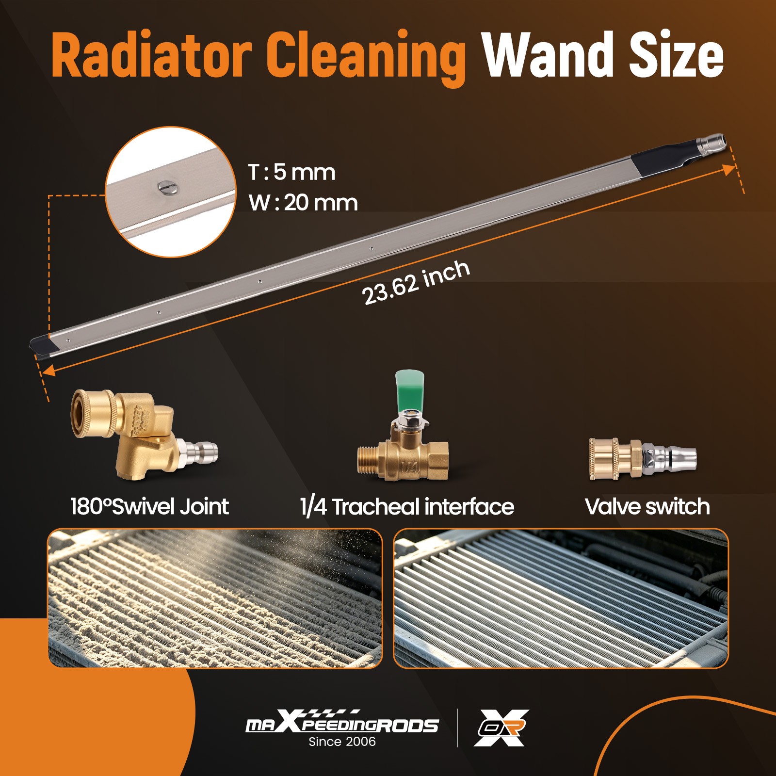 24″ Radiator Cleaning Wand High Pressure Washer Stainless Steel Tool 25° Nozzle