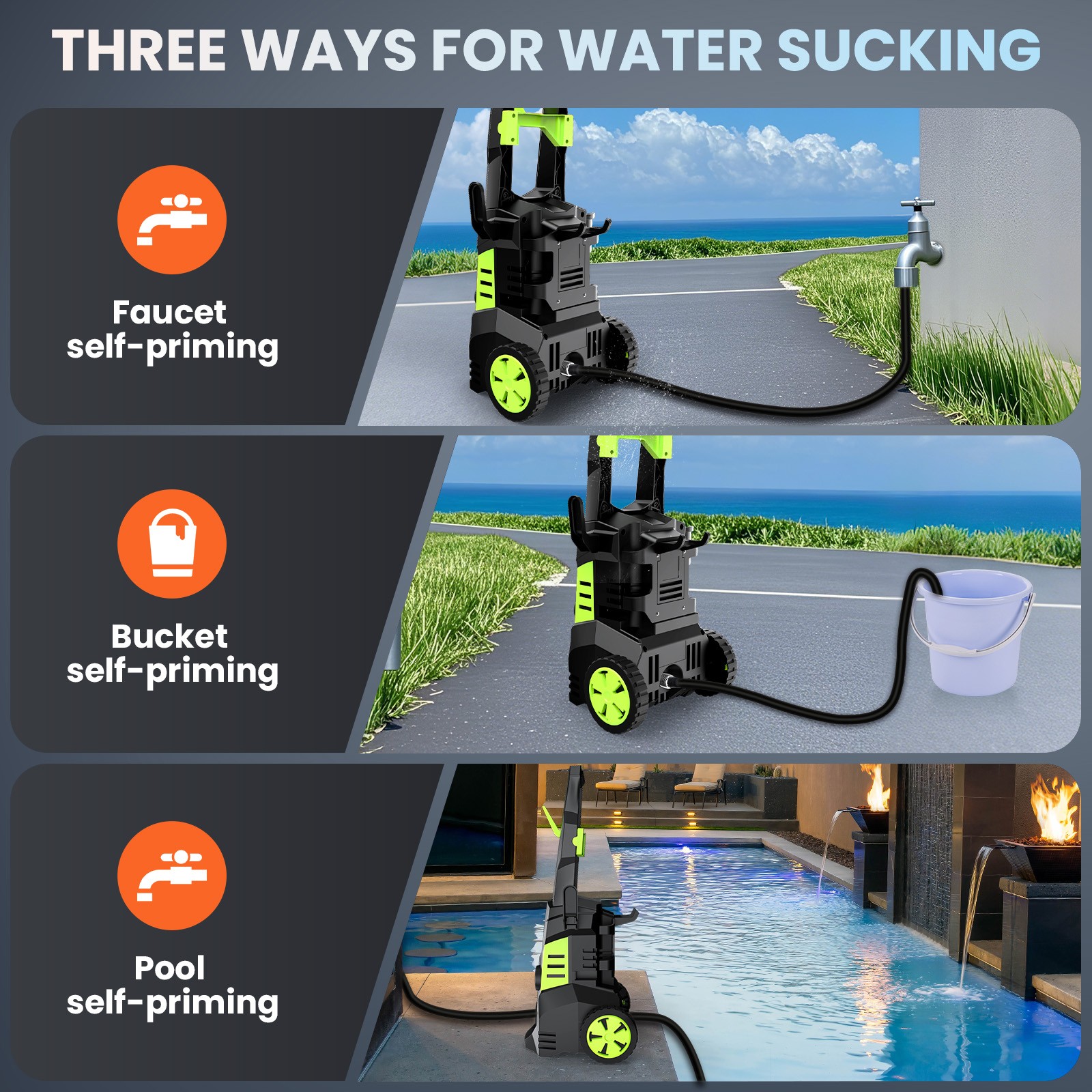 5000PSI Electric Pressure Washer Max 3.0GPM Portable Power Washer 4 Quick Nozzle